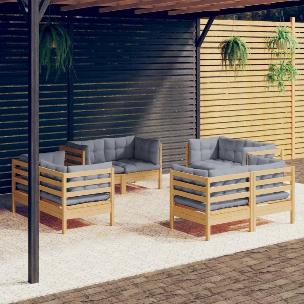 ZMH 8-tlg. Garten-Lounge-Set mit Grauen Kissen Kiefernholz