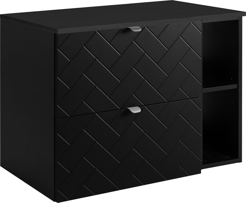 Badezimmerschrank, Schwarz mit silberner Griff / mit oberer Platte, 80 x 57 x 46 cm