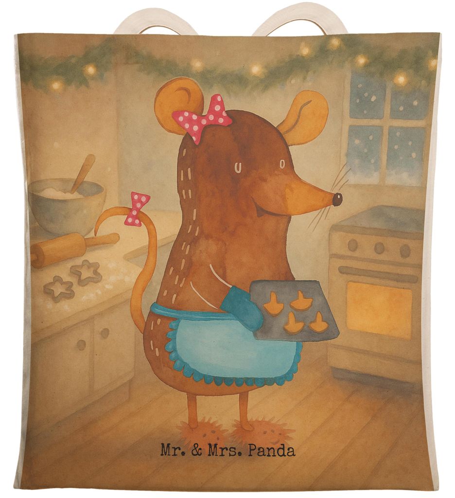 Mr. & Mrs. Panda Einkaufstasche Maus Kekse Design - Weiß - Geschenk, Tote Bag, Weihnachten, Tasche, Weihnachtsbäckerei, shopping, Winter, Stoffbe...