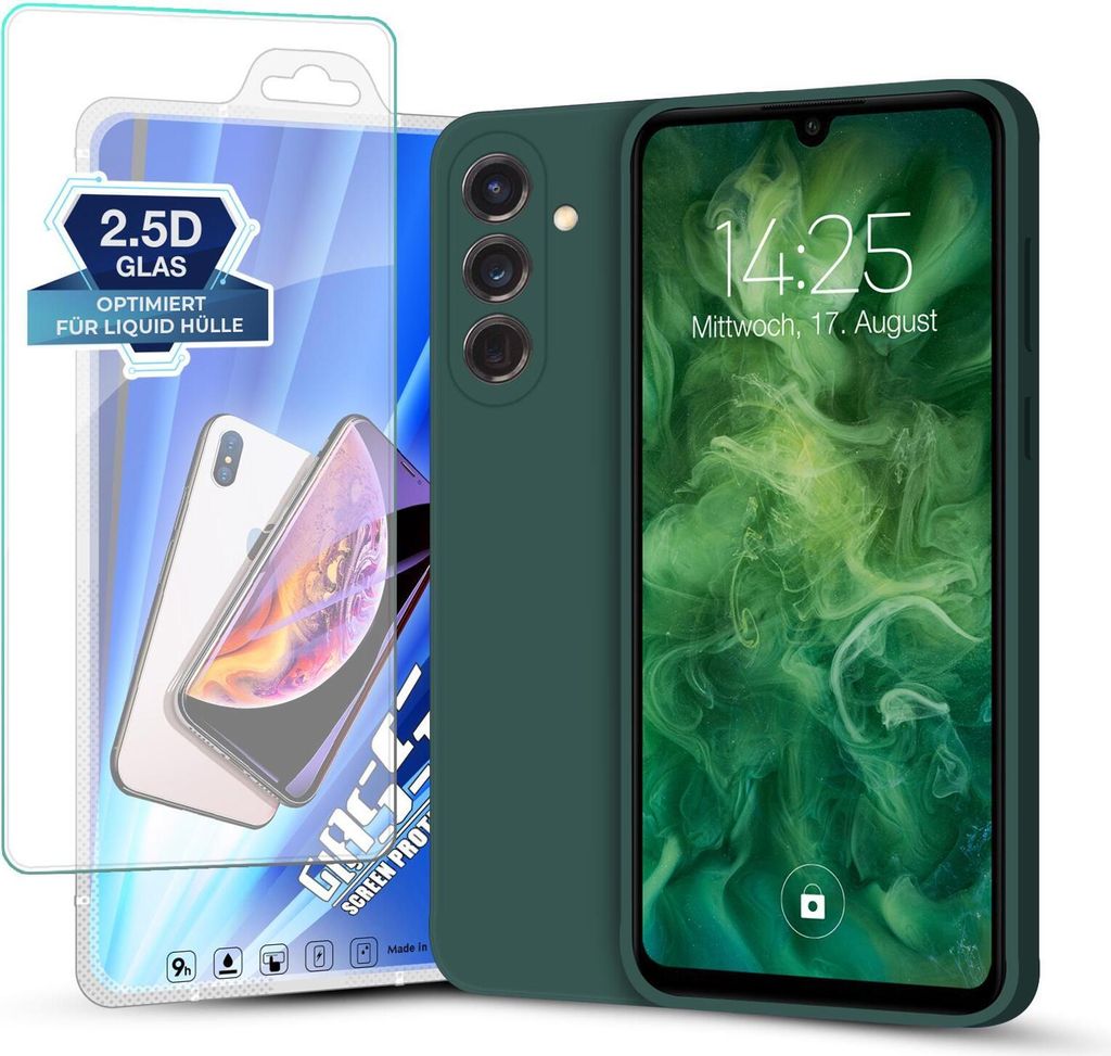 Hülle für Samsung Galaxy S24 mit 9H Displayglas Displayschutz Plus Case Cover Bumper Silikon Softgrip Schutzhülle Farbe: Grün