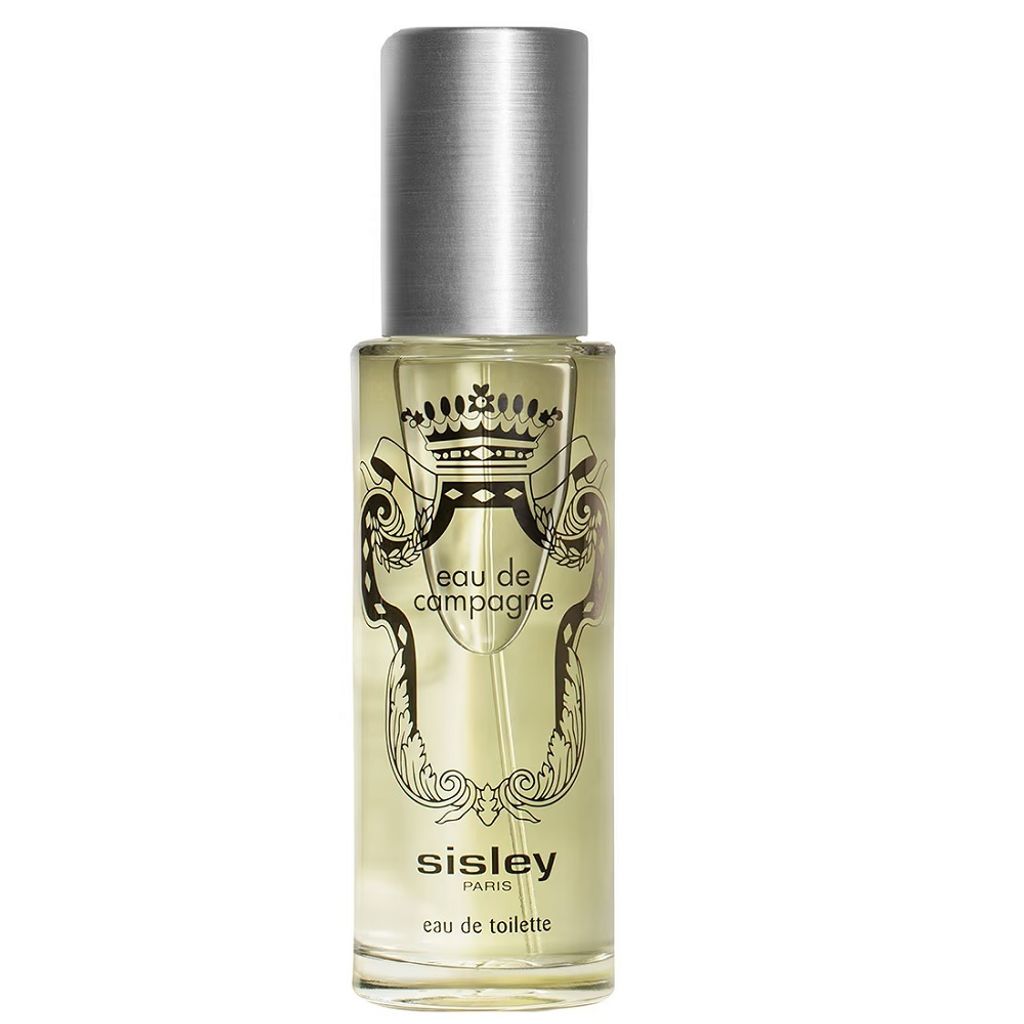 A clear studio shot of a bottle of Sisley Eau de Campagne Eau de Toilette.