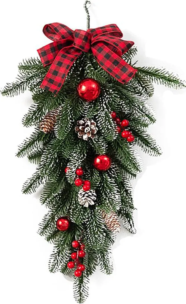 Guirlande de Noël Aiguilles de Pin avec Nœud Écossais et Baies Rouges