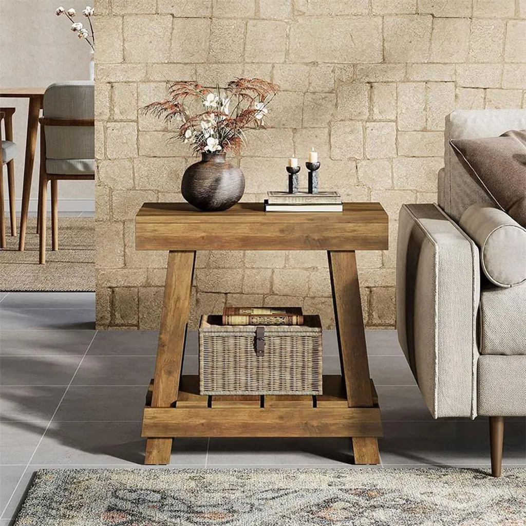 Table basse d'appoint style industriel bois marron et métal
