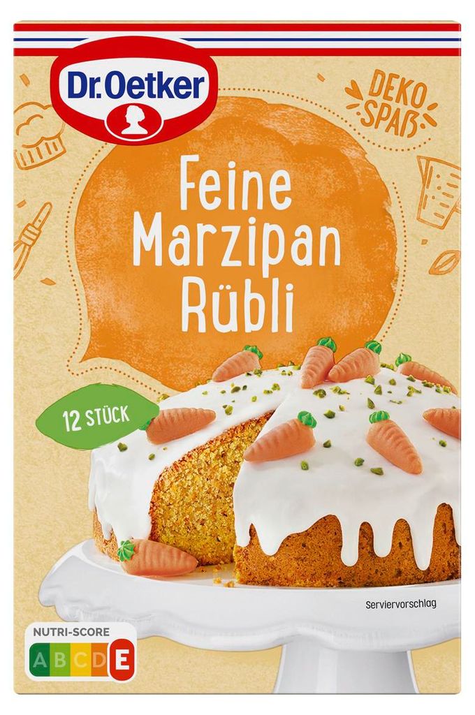 Dr. Oetker Feine Marzipan Rübli Kuchendeko 12 Stück Packung Produktbild 