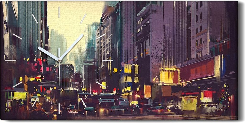 Wanduhr Bürouhr Leinwand Bild 60x30 Foto Stadt verkehr und bunte Licht - weiße Hände