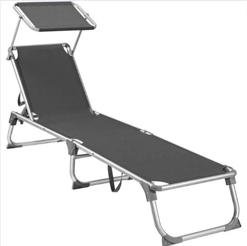 Lit de voyage pliable pour plage et jardin avec parasol - Gris foncé