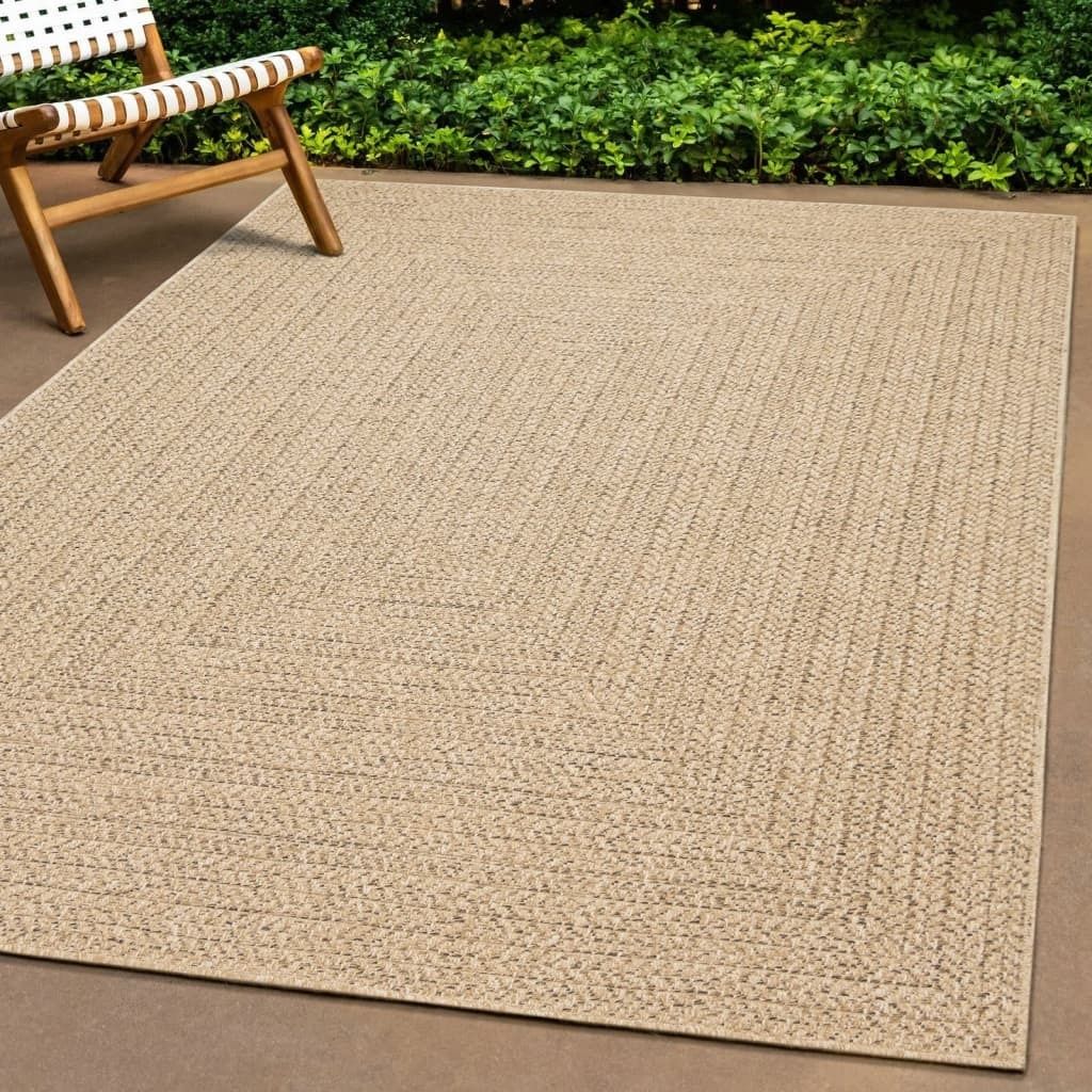 Design Teppich ZIZUR 240x240 cm Jute-Optik Indoor und Outdoor, Designerteppiche 2024 Neu