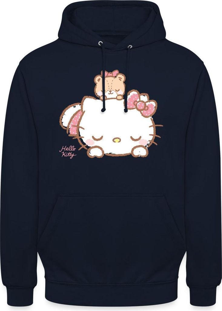 Spreadshirt Hello Kitty Mit Teddy Auf Dem Rücken Uni Hoodie, 4XL, Navy