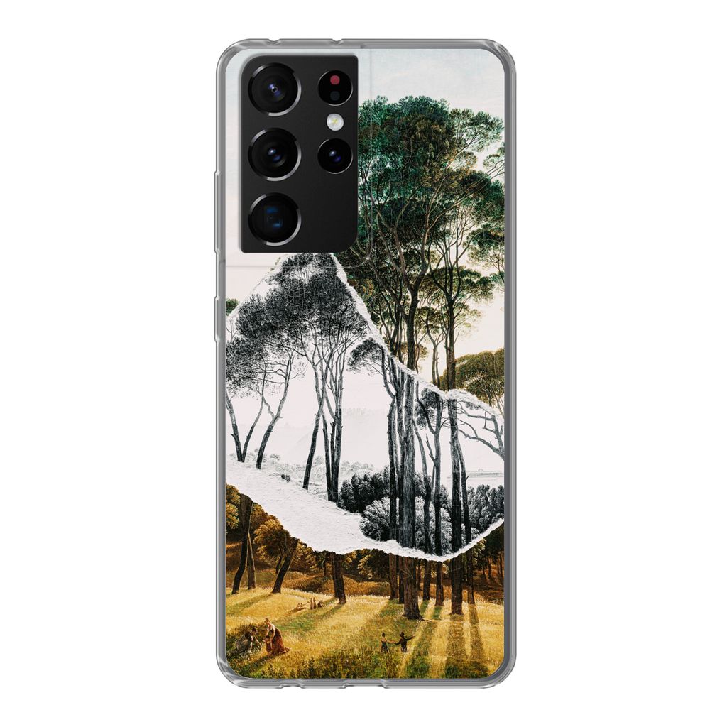MuchoWow Handyhülle Schutzhülle Hülle für Samsung Galaxy S21 Ultra Italienische Landschaft Schirmkiefern - Kunst - Hendrik Voogd - Malerei - ...