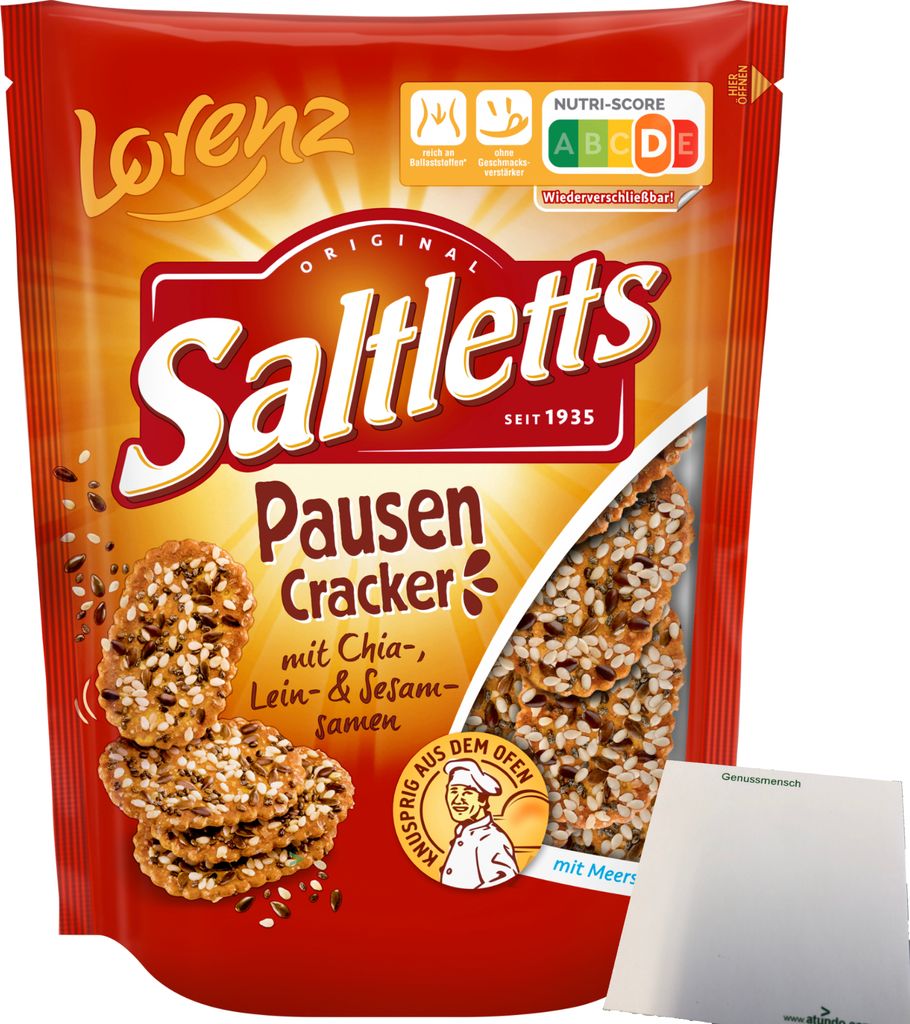 Lorenz Saltletts Pausen Cracker mit Chia-Lein und Sesam-Samen (100g Packung) + usy Block