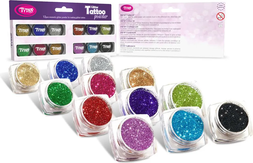 Tatouage Pailleté Longue Durée TYTOO Poudre 12 Couleurs Set Complet 00877
