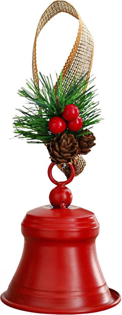 Weihnachtsglocken-Hängeornamente, rustikale Metallglocken-Dekoration mit künstlichen Tannennadeln und Beeren für Weihnachtsbaum, Kranz, Tür, Fe...
