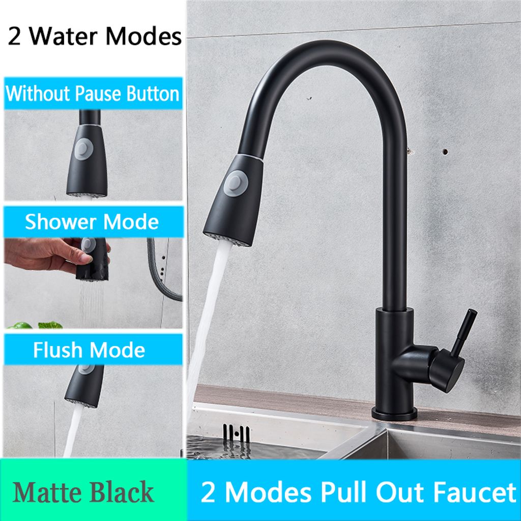 Linuode Gebürstetes Nickel Küchenarmatur Einloch Ausziehbar Auslauf Spülbecken Mischbatterie Stream Sprayer Kopf Chrom/Schwarz Mischbatterie,Sch...