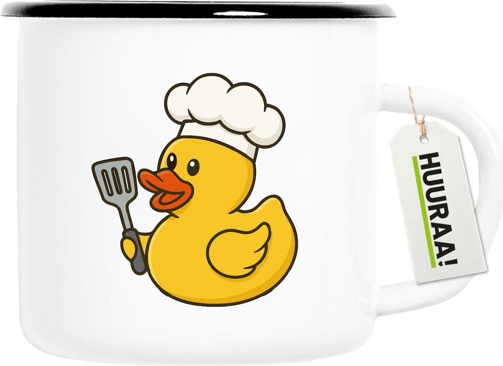 Huuraa Emaille Tasse Quietscheente Küche Comic Gummiente 300ml Vintage Campingbecher Geschenkidee