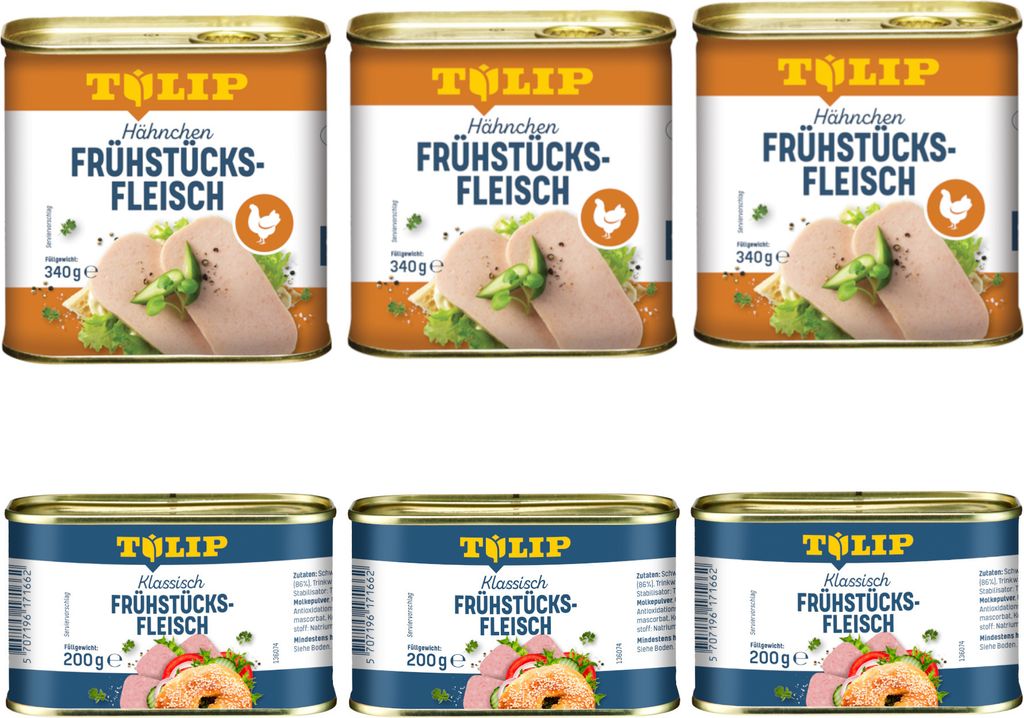 TULIP Bundle 3x Frühstücksfleisch 200g 3x Hähnchen 340g Konserve Delikatesse