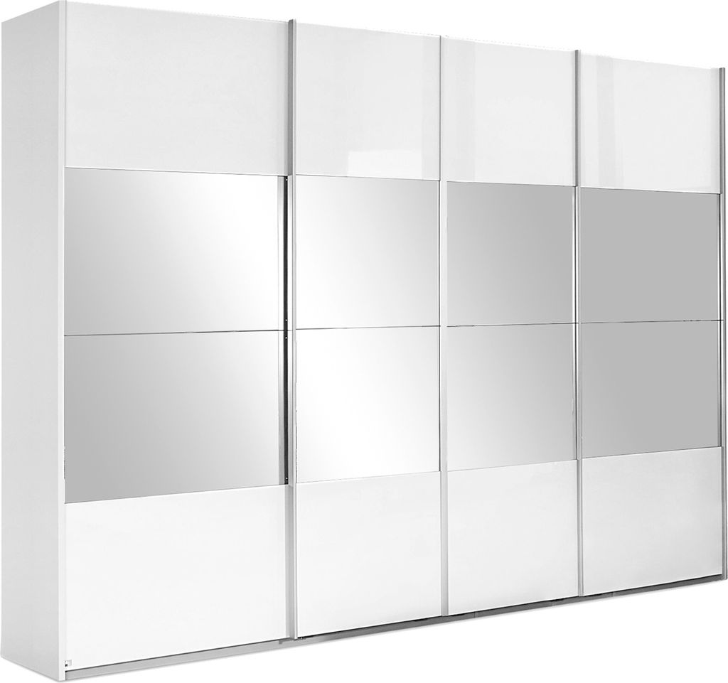 Synchron-Schwebetürenschrank - Weiß Hochglanz - 316 x 230 cm - 4 Türen - mit Spiegel