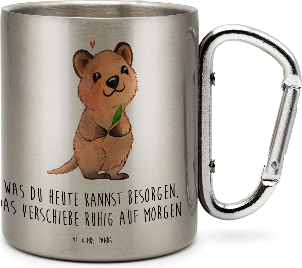 Mr. & Mrs. Panda Thermobecher Quokka Happy - Transparent - Geschenk, Verschieben, Aufschieberitis, Lustiger Spruch, Edelstahl Trinkbecher, Teetasse...