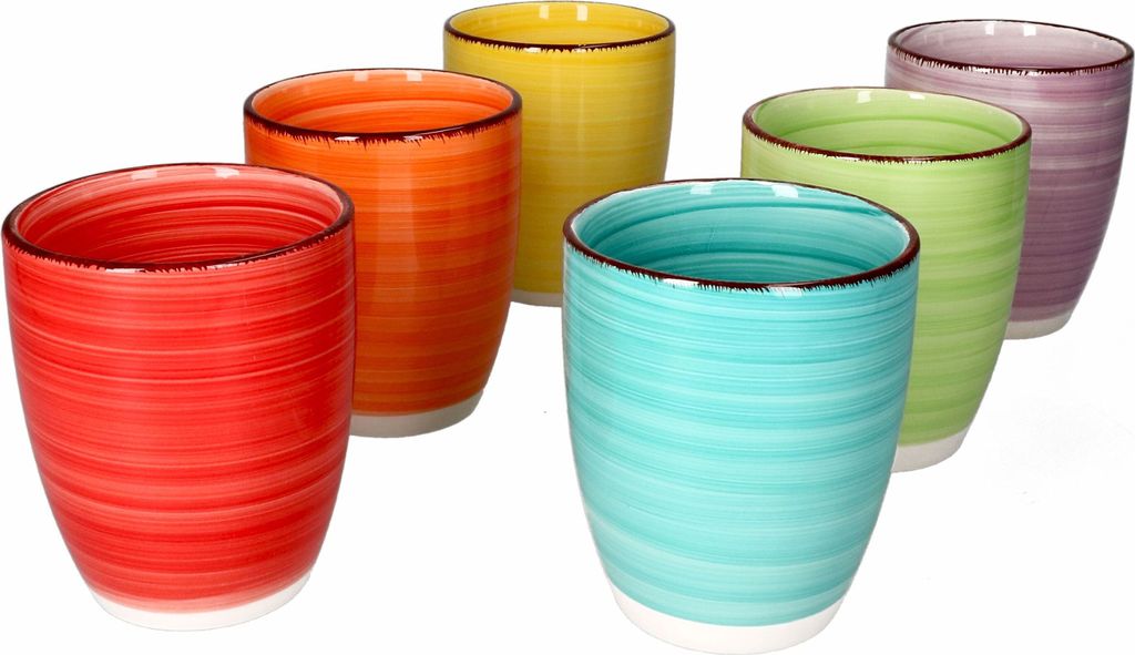 6er Kaffeebecher Set Uni bunt 350 ml ohne Henkel Produktbild 