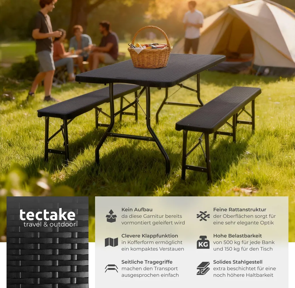 Table de camping pliable Vani tectake® légère et compacte facile à porter