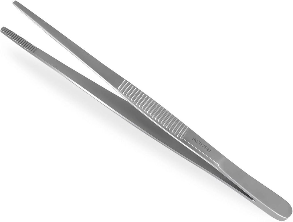 Küchenpinzette, Grillpinzette, Kochpinzette, Pinzette Edelstahl Gerade (16 cm) Silber