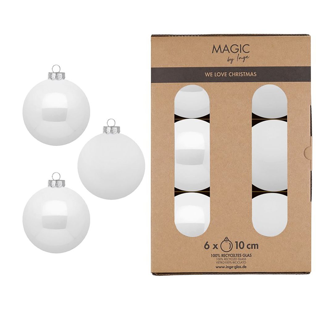 Weihnachtskugeln Glas 10cm 6 Stück - Pure White Produktbild 