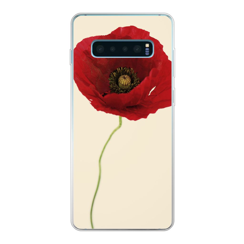 MuchoWow Handyhülle Schutzhülle Hülle für Samsung Galaxy S10 Plus Nahaufnahme einer roten Mohnblume Silikon Softcase Handy Hülle - Schutzhülle