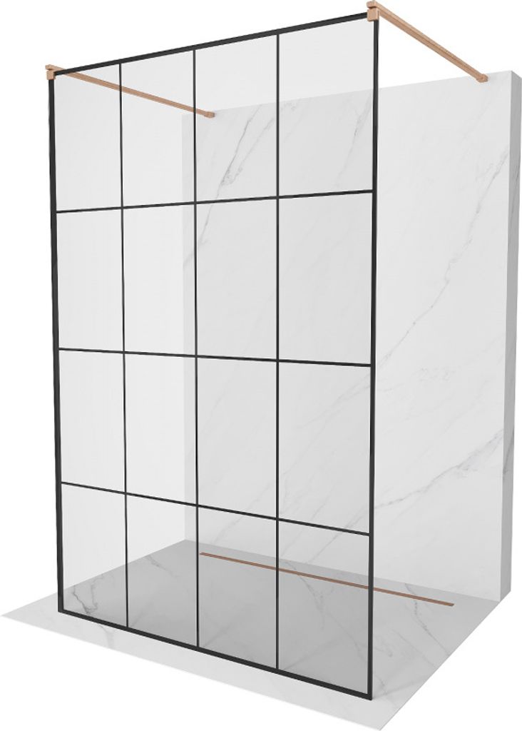 Mexen Kioto Duschwand freistehend 160 x 200 cm, schwarzes Muster 8 mm, gebürstetes Messing - 800-160-002-65-77