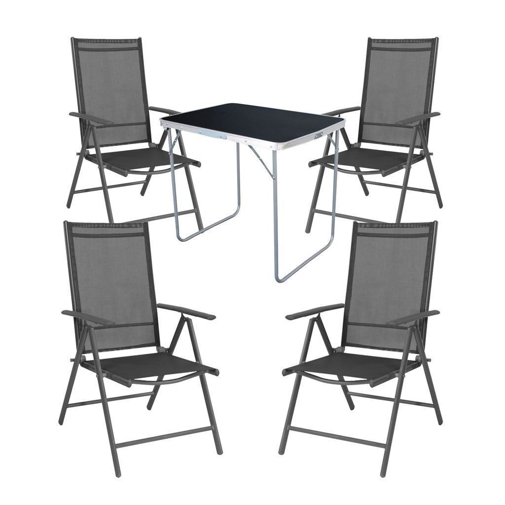 5-tlg. Camping Set Gartenmöbel Campingtisch 4 x Aluminium Klappstuhl