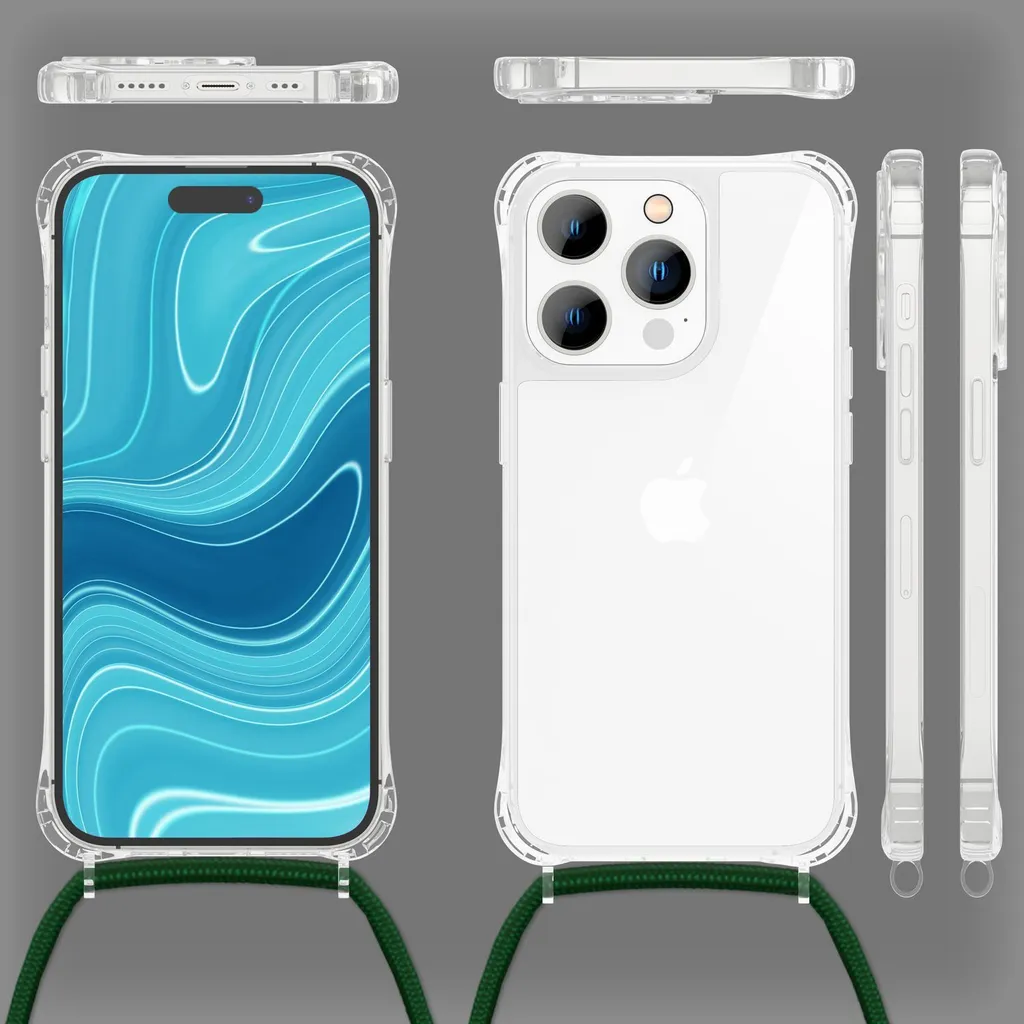 Custodia iPhone 14 Pro con Catena Verde Scuro | Cover Trasparente Chic - 7