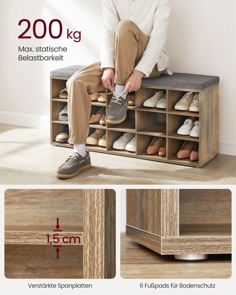 Solution gain de place : banc chaussures chêne et gris pour entrée