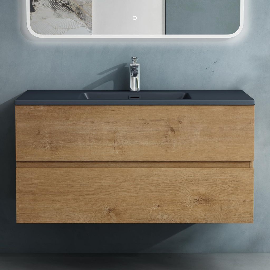 doporro Badmöbel-Set Waschbecken-Unterschrank Badezimmer Waschtisch mit Unterschrank BTH: 100x48x50 cm in Kerneiche inkl. matt Anthrazit Mineralgu...