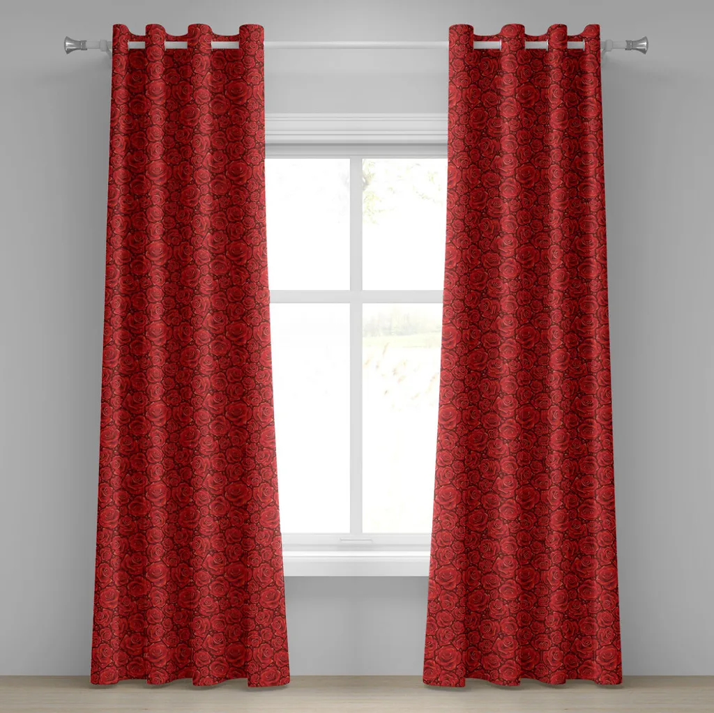 Double Rideau pour Salon Motif Pétales de Rose 280 cm x 245 cm Rubis