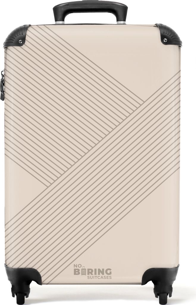 NoBoringSuitcases.com Koffer Handgepäck Trolley Rollkoffer Kleine Reisekoffer mit 4 Rollen - Beige met abstracte lijnen - Cabin Size < 55x40x23 ...