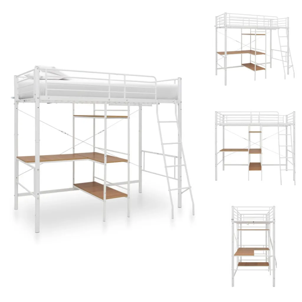 Lit mezzanine 90x200 cm avec bureau intégré en métal blanc vidaXL