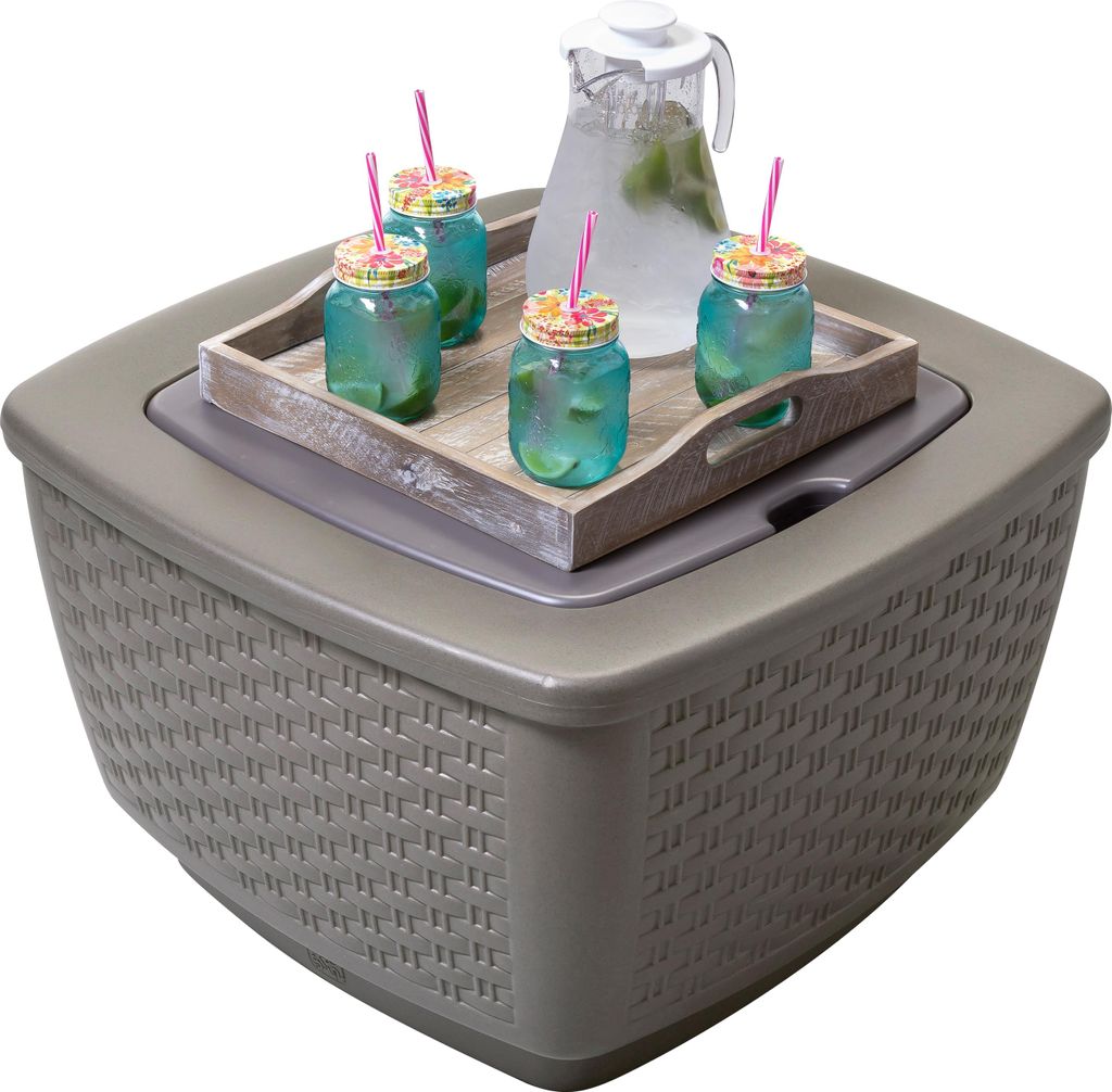 Step2 Just Chillin' Patio Table & Ice Bin | Outdoortisch & Kühlbox in 1 | Beistelltisch / Bartisch / Getränkekühler in Braun in Wicker Look mit ...