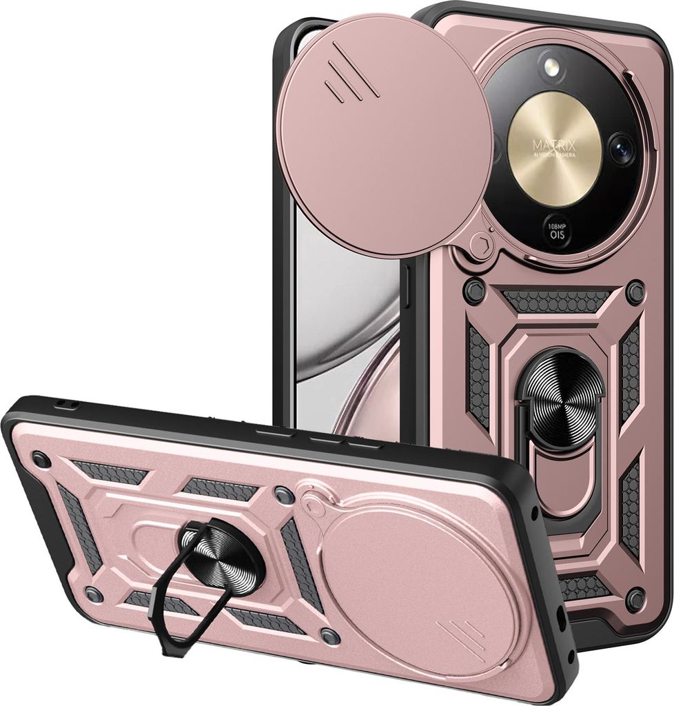 Outdoor Panzer Hülle für Honor Magic 8 Lite Handyhülle Slide Kameraschutz Ringhalter Rosegold