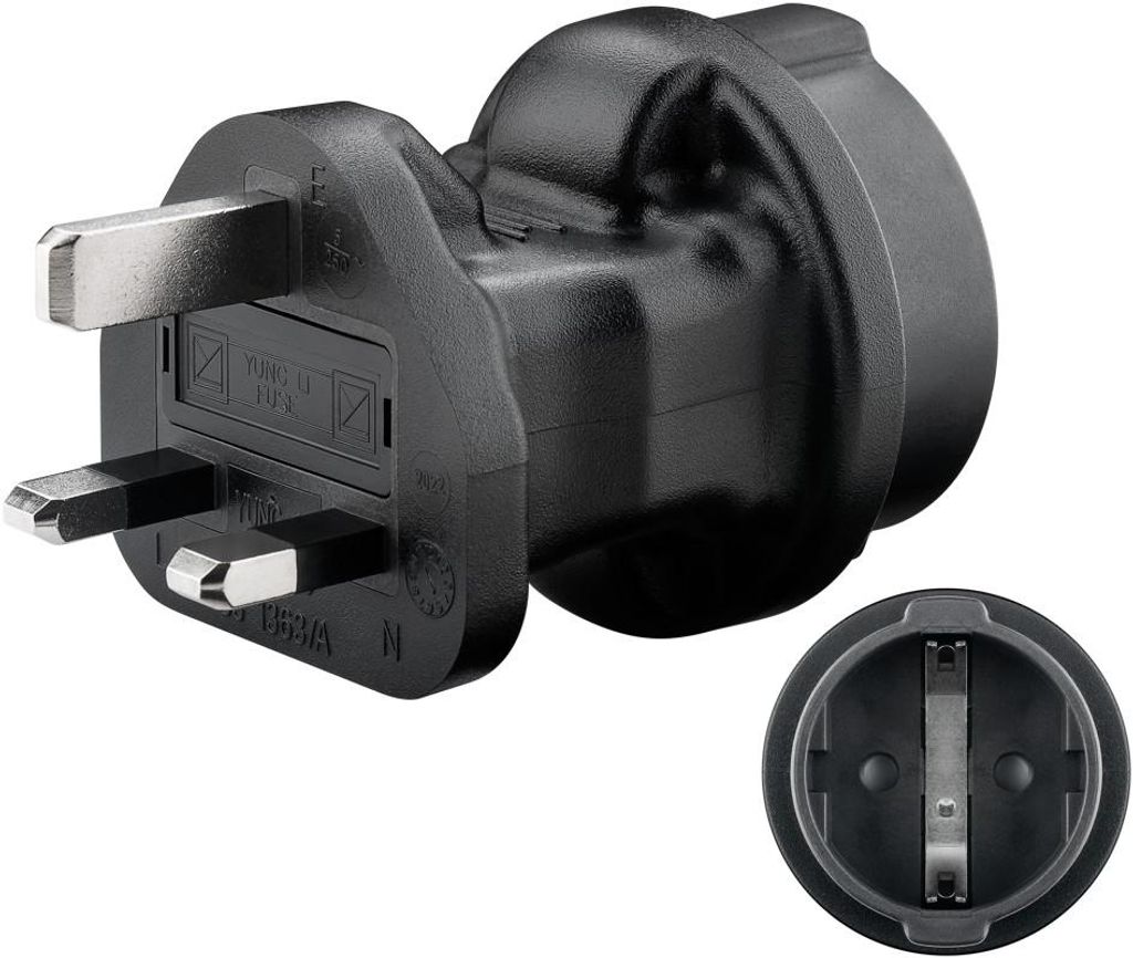Reiseadapter Europa auf UK, schwarz Produktbild 