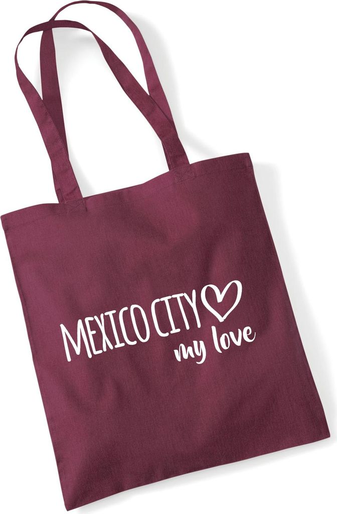 Huuraa Jutebeutel Mexico City my love 10 Liter Burgundy Baumwolle Tasche Geschenkidee