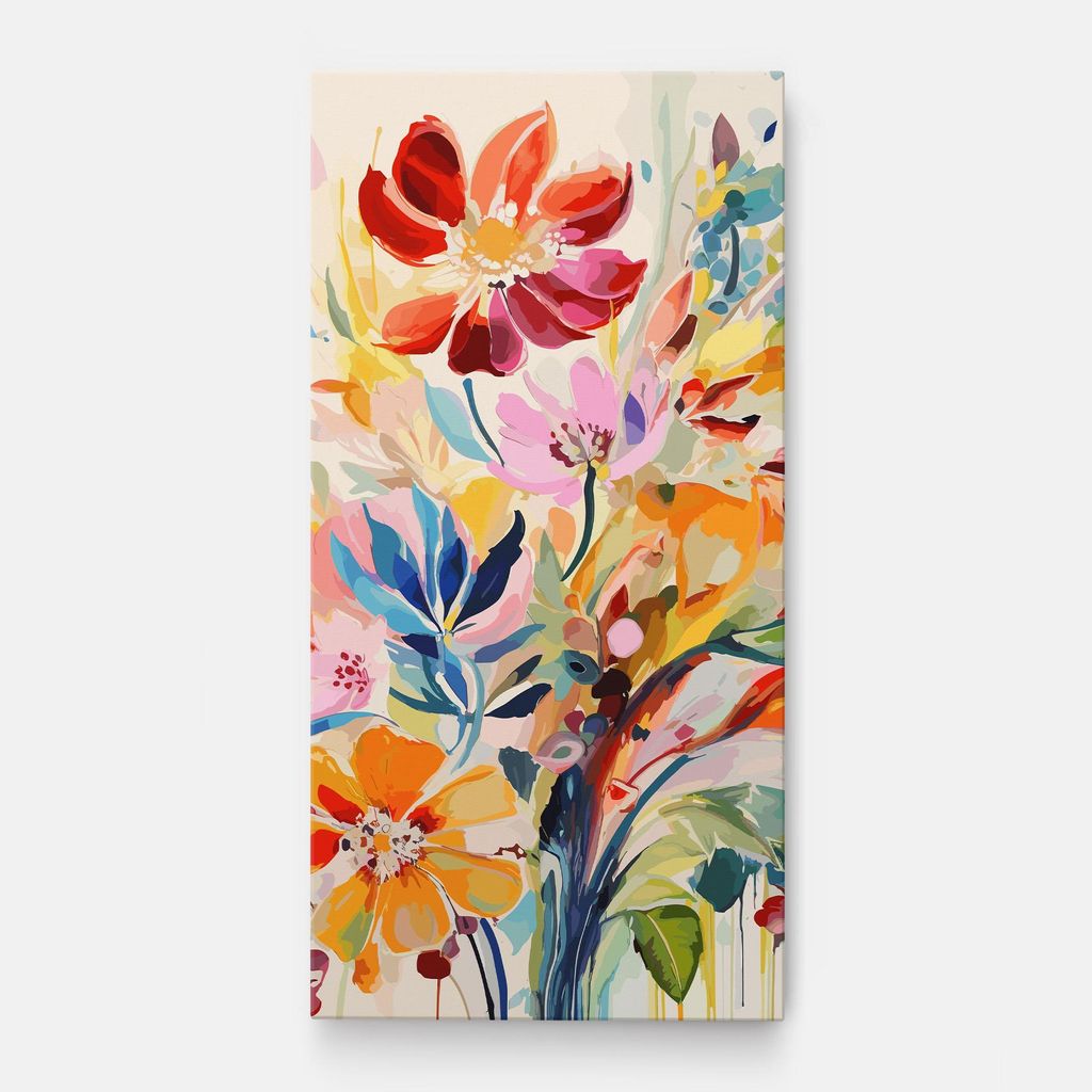 ARTHUB Leinwandbild 60x120 cm, Red Orange Spring | Wohnzimmerdekoration, Hängende Bilder, Wanddekoration, Heimdekoration, Landschaften, Frühling