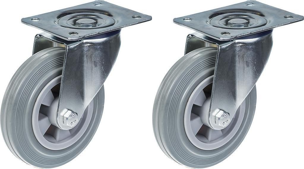 160mm 6" Rolle grau gummibereift drehbar stark 270kg Kapazität, 2er Set