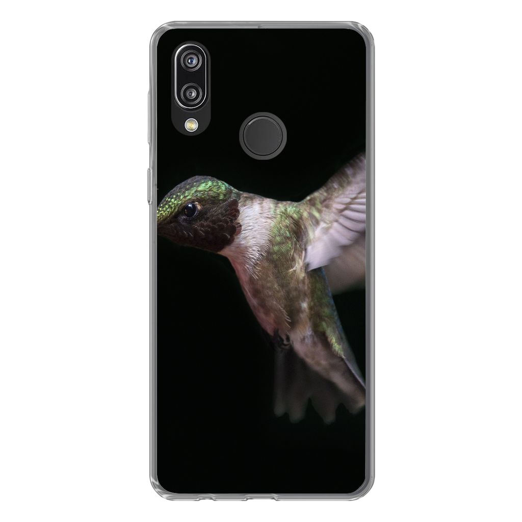 MuchoWow Handyhülle Schutzhülle Hülle für Huawei P20 Lite (2020) Rubinkehl-Kolibri auf schwarzem Hintergrund Silikon Softcase Handy Hülle