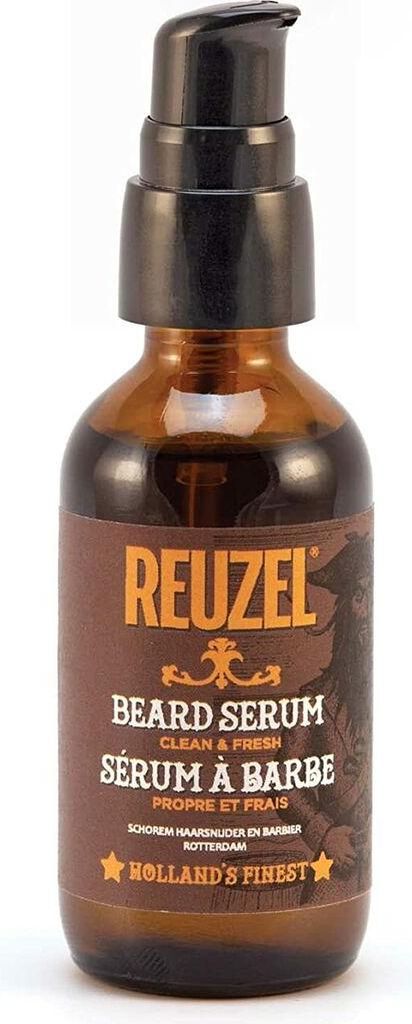 A bottle of Reuzel Beard Serum with a pump dispenser.
