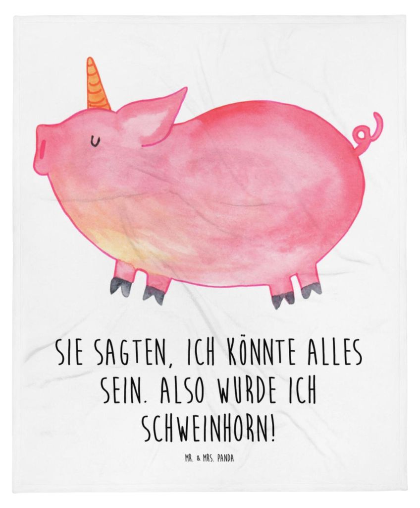 Mr. & Mrs. Panda Babydecke Einhorn Schwein - Weiß - Geschenk, Fleecedecke, Spruch, Kinderdecke, Einhörner, Erstlingsdecke, Schlummerdecke, Englis...