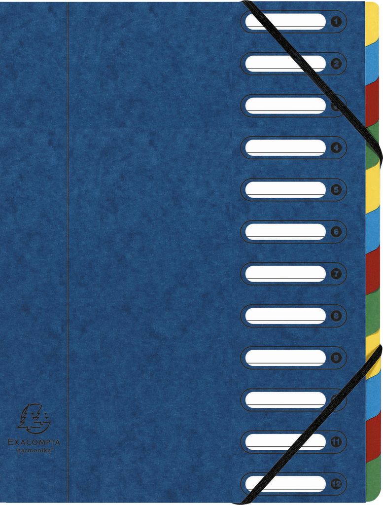 Exacompta 6x Ordnungsmappe HARMONIKA Gummizug Karton 12 Fächern A4 Blau 55122E