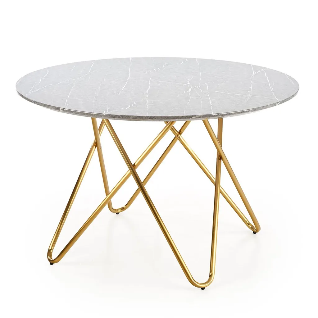 Table ronde Bonello plateau effet marbre et pied central métal robuste
