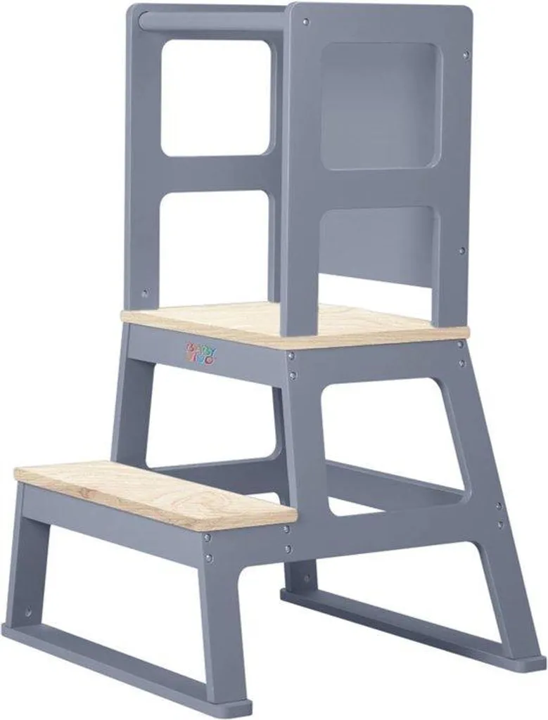 Tour d'observation Montessori en bois gris avec tableau pour enfant
