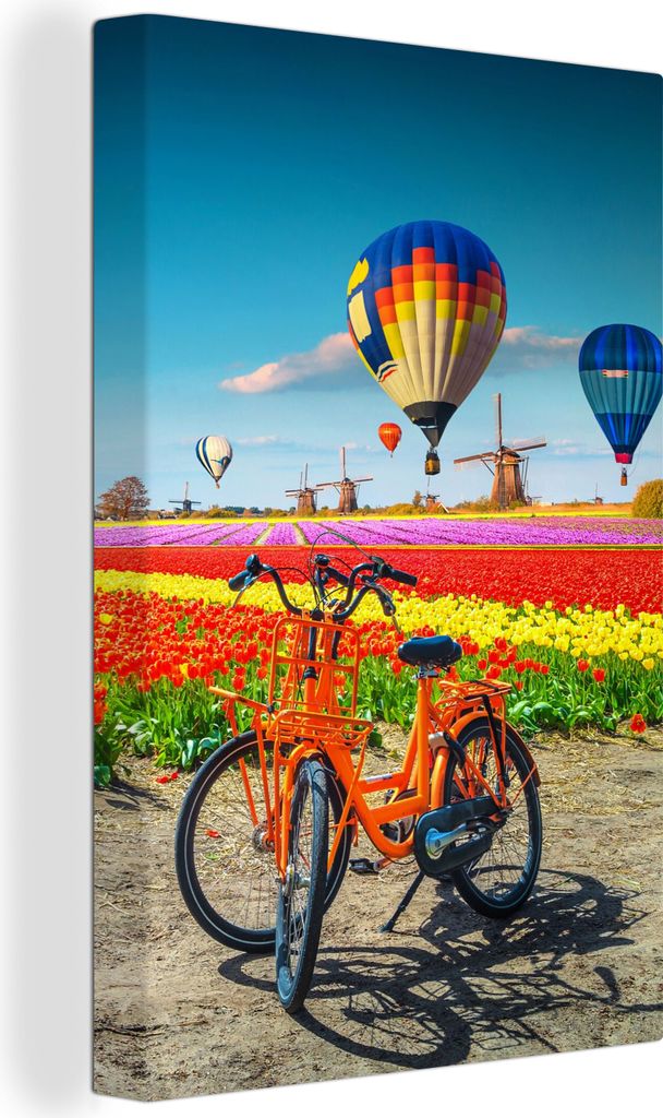 OneMillionCanvasses - Leinwandbilder - 90x140 cm, Heißluftballon - Orange - Tulpen, Wandbilder Kunstdruck Wanddekoration - Foto auf Leinwand - G...