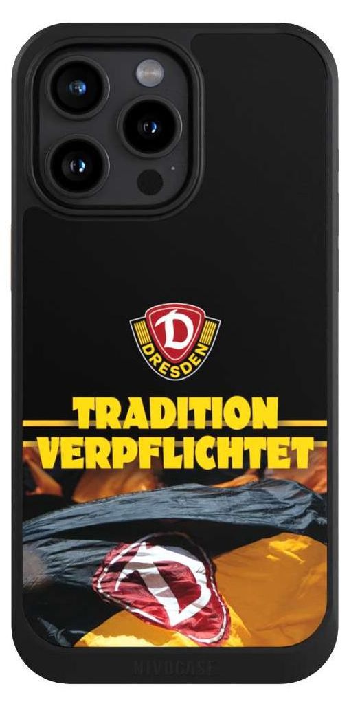 NIVOCASE Hülle für Apple iPhone 15 Pro Max Handyhülle NIVOcore Case Schwarz Fanartikel SG Dynamo Dresden SGD