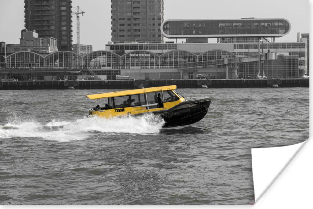 MuchoWow Poster Schwarz-Weiß-Fotografie eines Bootes in der niederländischen Stadt Rotterdam 180x120 cm - Fotoplakat