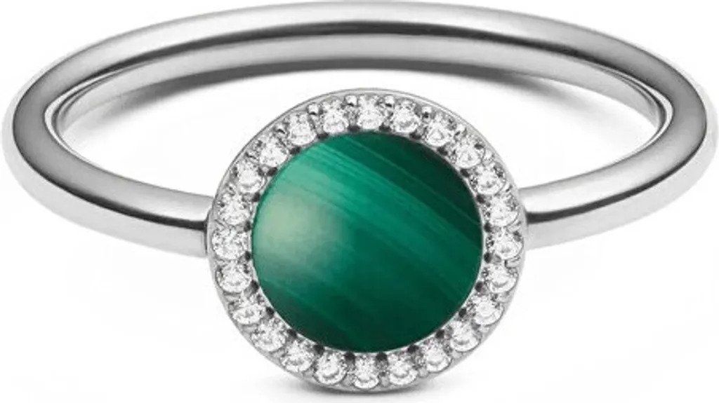 Bague femme avec pierre malachite verte et cristaux brillants - Taille 62
